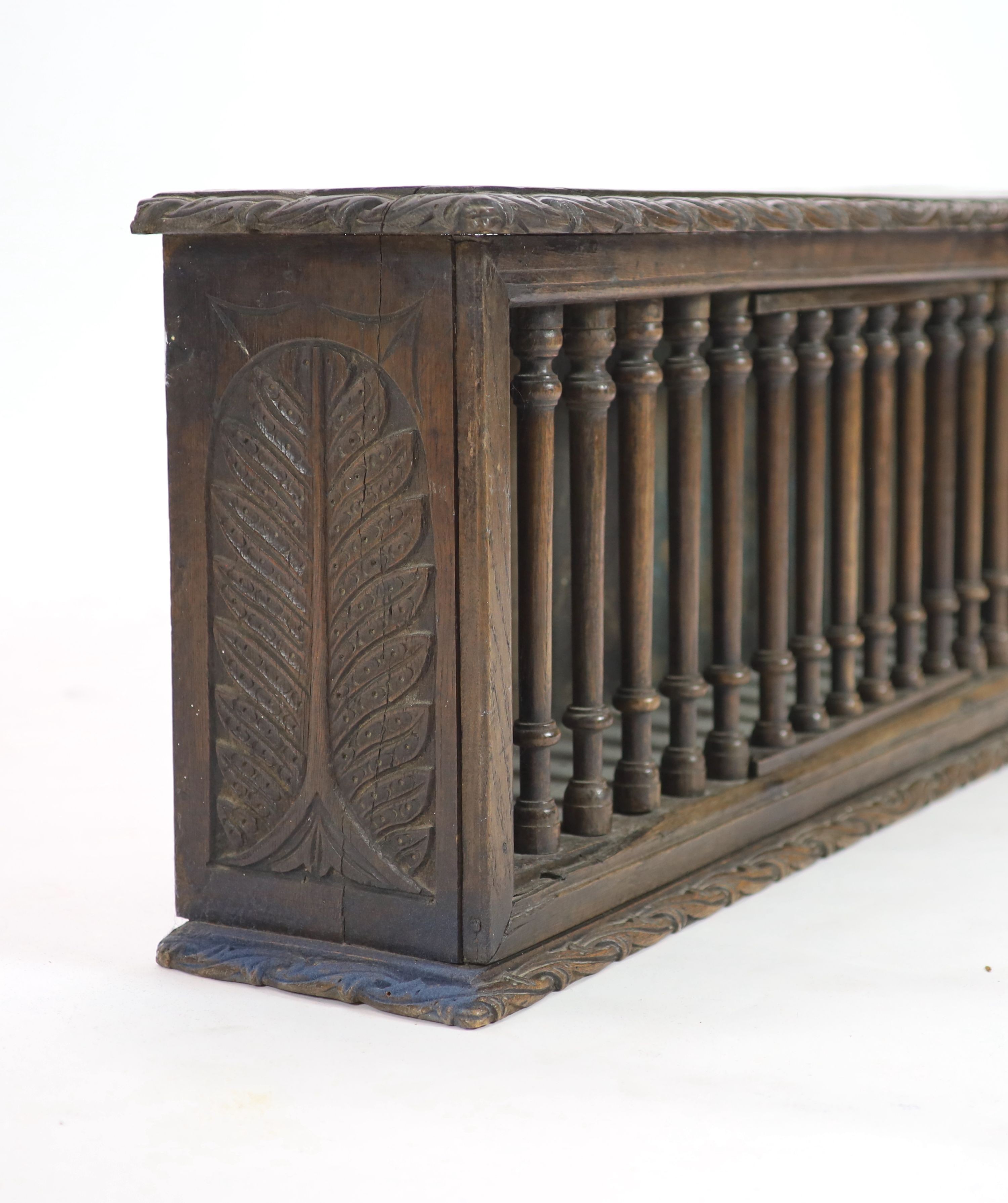 A 17th century oak food cupboard, W.106cm D.23cm H.43cm